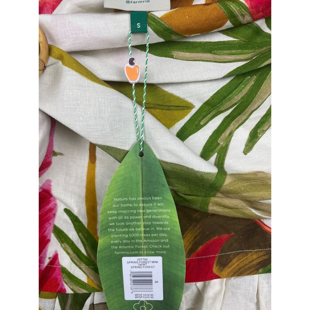 Farm Rio Linen Mini Skirt, Small, Rainforest, Tropical, New! Retail $140 - Picture 4 of 5